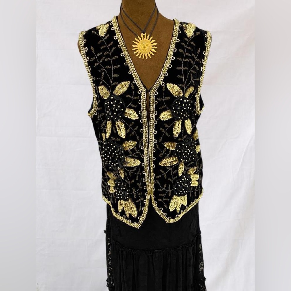 Bohemian Vintage Whimsigoth Festival Hand Made Glam Vest Sequins Beads Retro